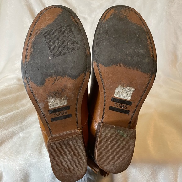 Toms Leila Boots Leather Block Heel Ankle Bootie Size 7.5 Cognac Brown - Picture 7 of 8